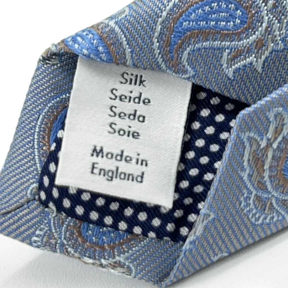 Eton Necktie Mens One Size Grey Blue‎ Silk Paisley Luxury Made In England NWT